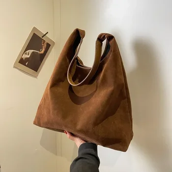 Rudens ir žiemos vintažinis moteriškas krepšys Didelės talpos zomšinis pečių krepšys Vienspalvis paprastas laisvalaikio priemiestinis krepšys Женская сумка