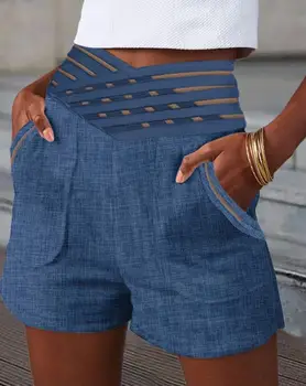 Spot Nauji 2023 m. laisvalaikio sulankstomi juosmens kišenės dizaino šortai Europos ir Amerikos moterų vasaros mados šortai