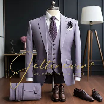 Vyriški kostiumai (švarkas + liemenė + kelnės) Aukštos kokybės butikas Vienspalvis laisvalaikio verslo biuro kostiumas Trijų dalių kostiumai vyrams