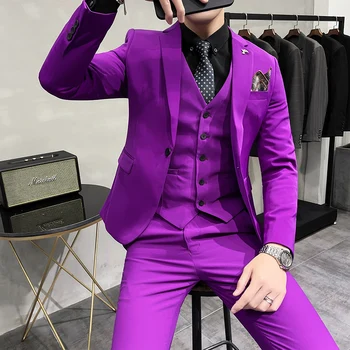 (švarkas+liemenė+kelnės) Kostiumas Vyriškas 3 vnt komplektas Verslo vyrų kostiumai Blazers Boutique kostiumas Slim Fit Aukštos klasės oficialus vakarėlis Vestuvės reguliariai